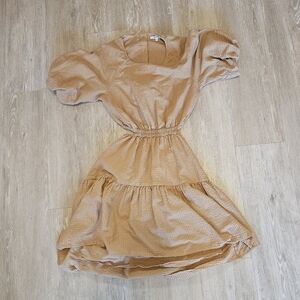 Madewell Seersucker Puff Sleeve Dress Cutout Back Tan Women's S